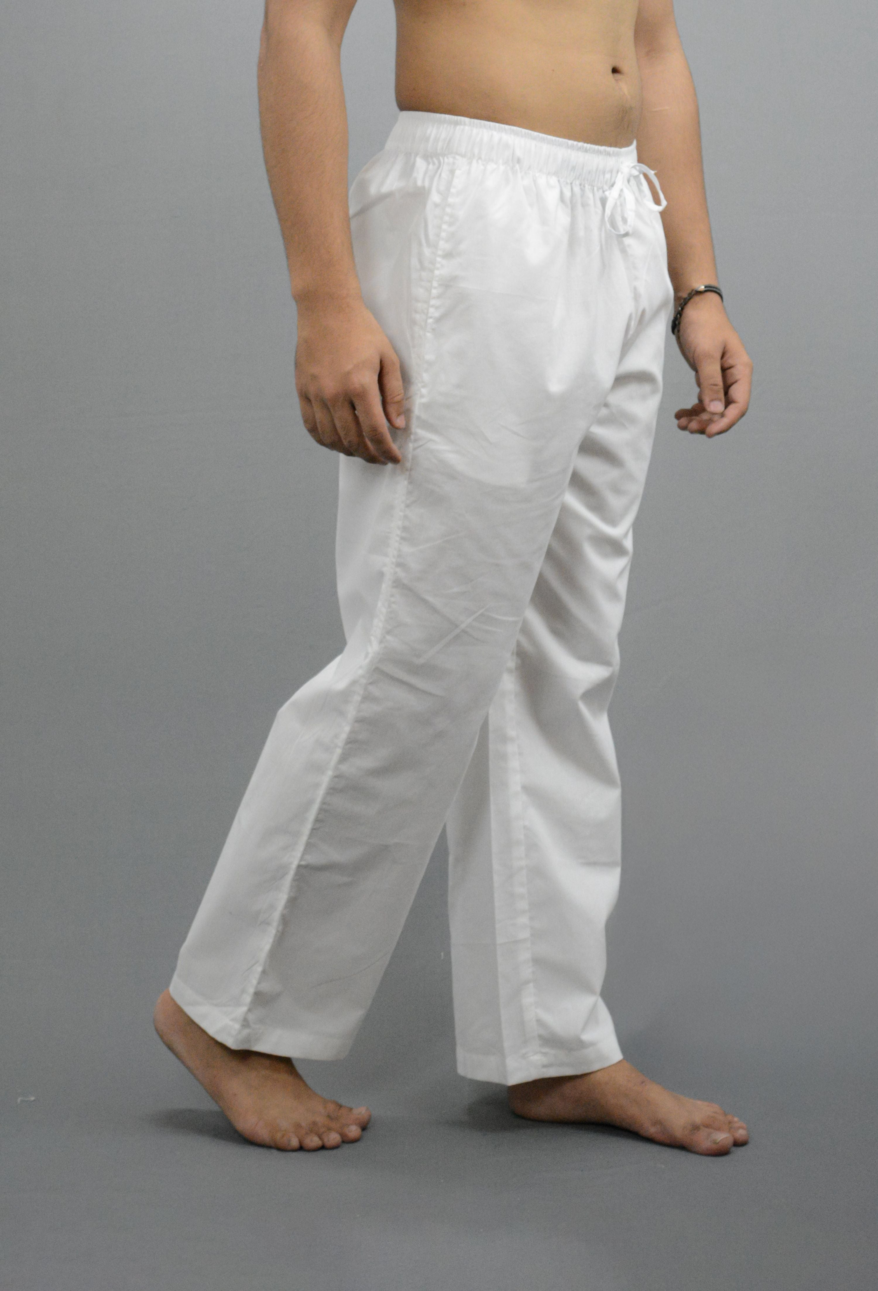 Fabmade Pack Of 2 White Combo Men Pajama | Grocsy