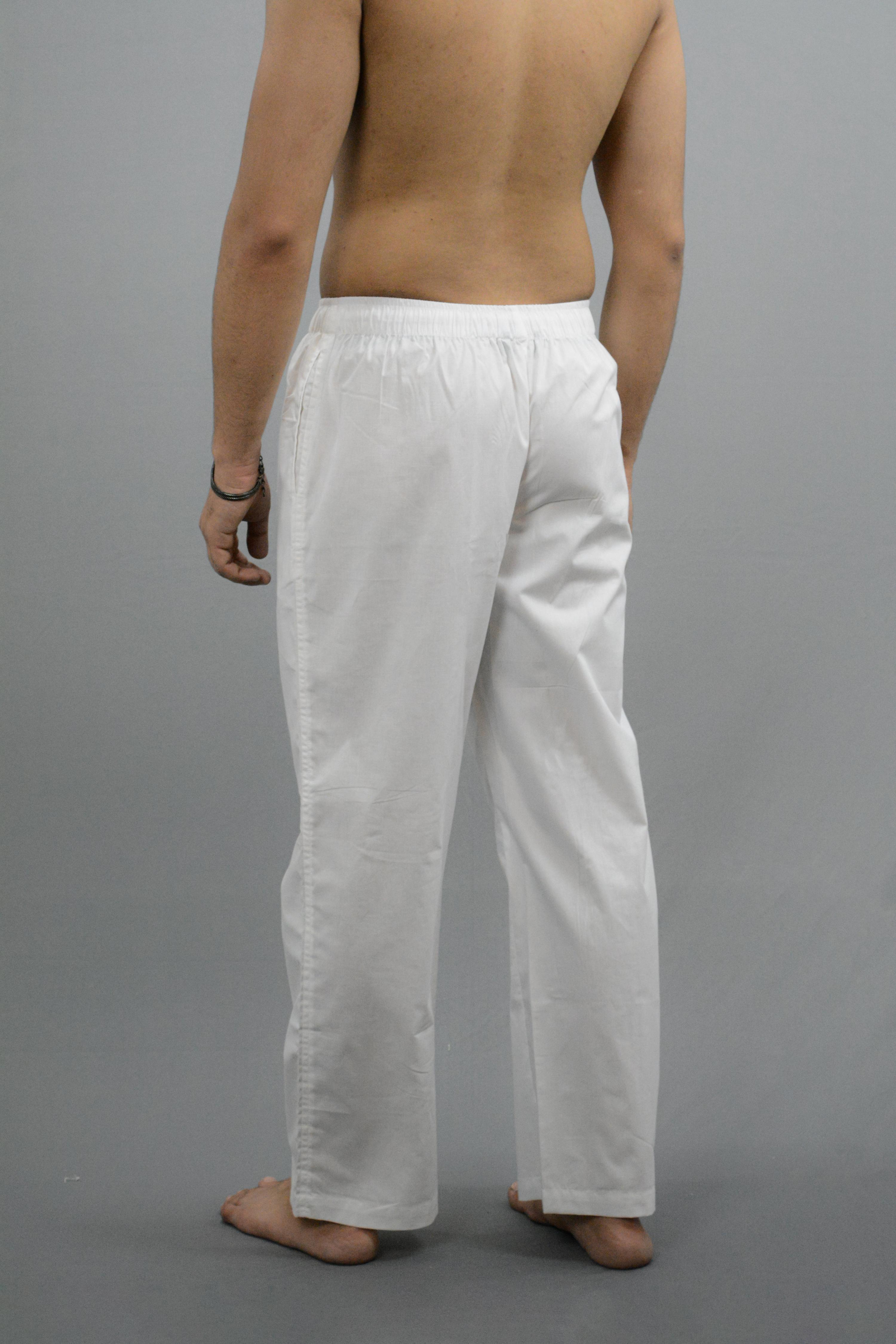 Fabmade White & Beige Combo Linen Pajama | Grocsy