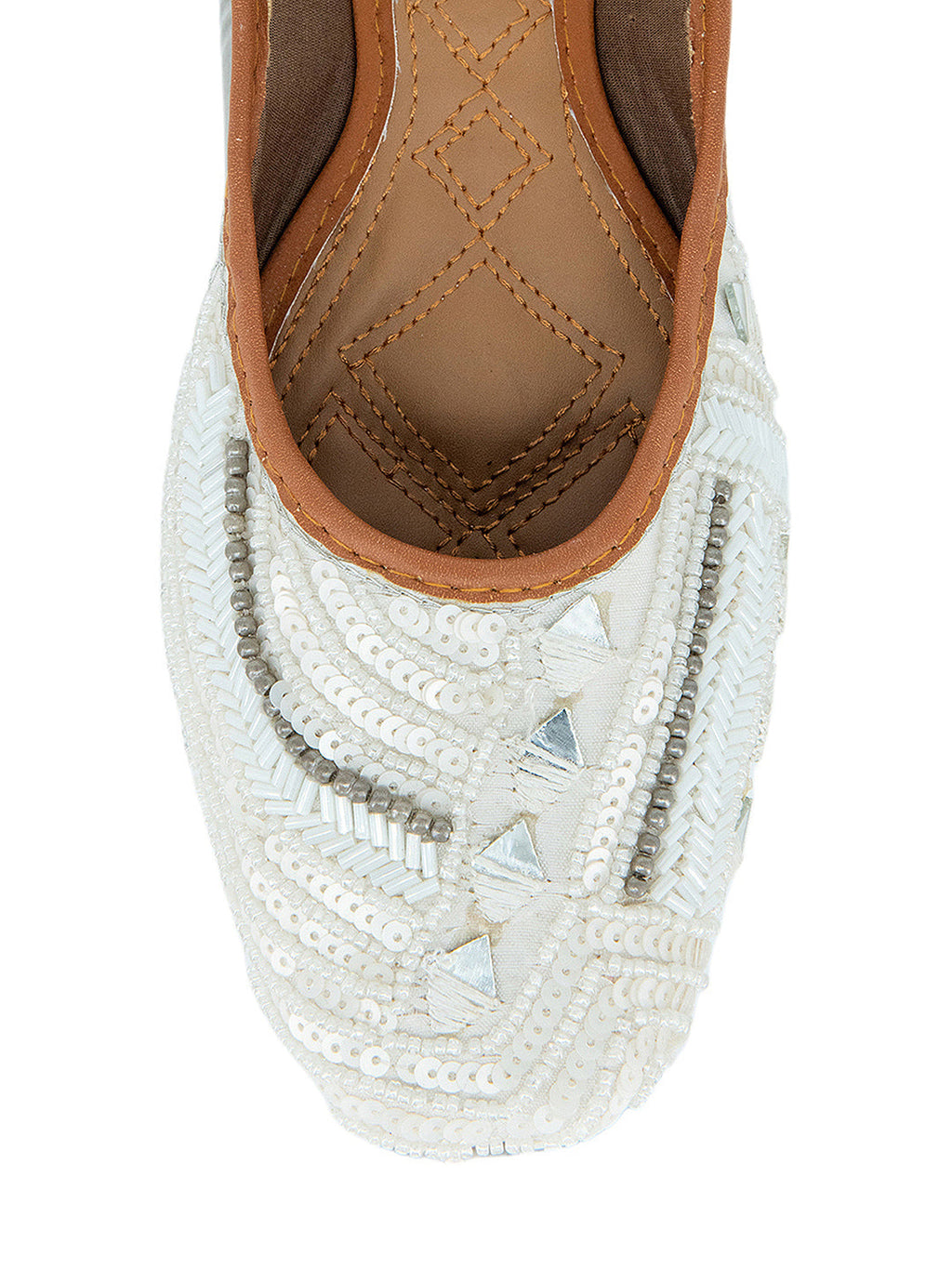 Desi Colour Women Indian Ethnic Footwear-White Mirror Emb | Grocsy