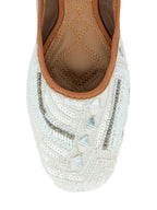 Desi Colour Women Indian Ethnic Footwear-White Mirror Emb | Grocsy