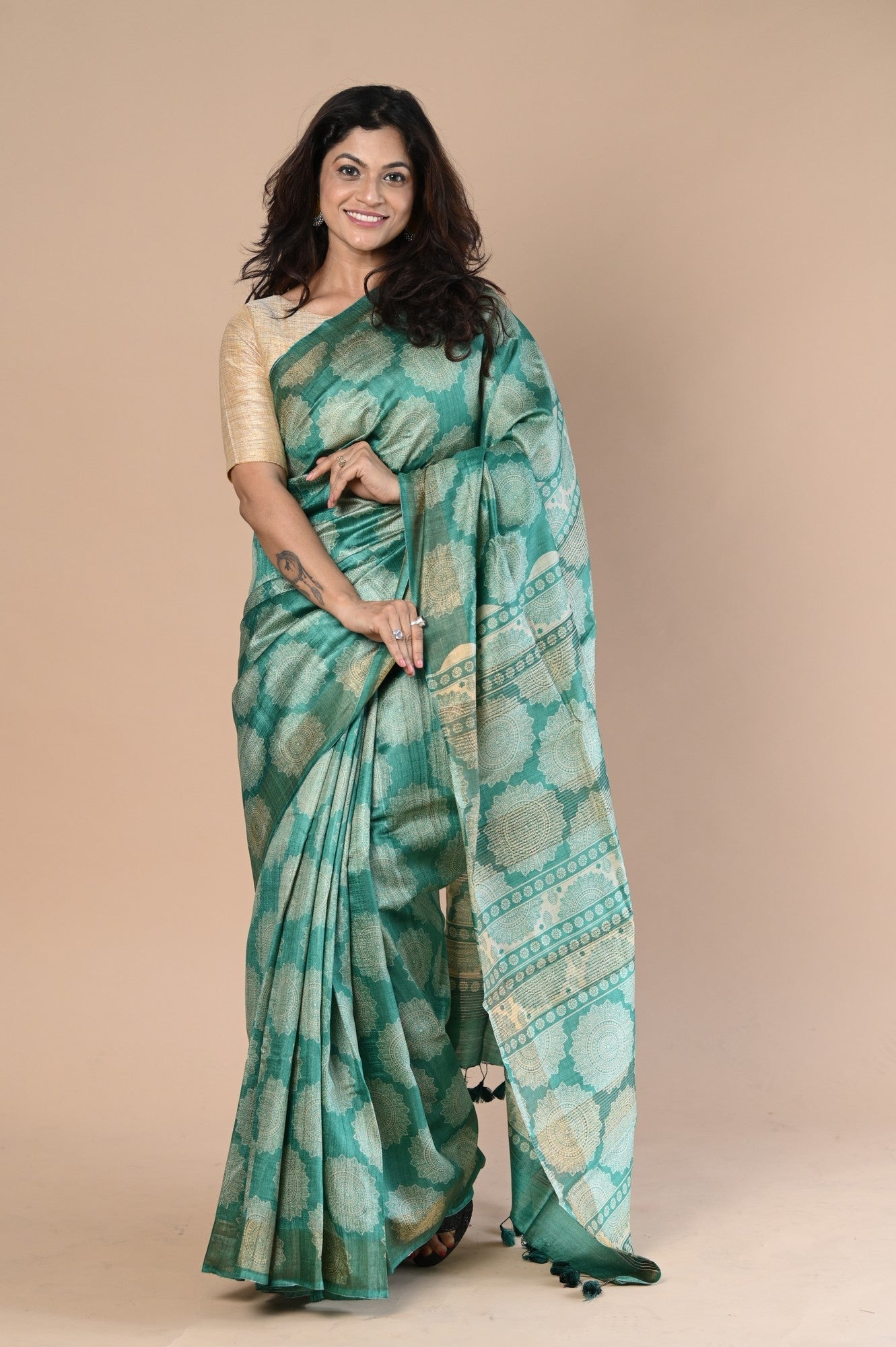 Very Much Indian Exclusive Handloom Pure Tussar Silk Saree By Khadigram Certified Weavers | Grocsy