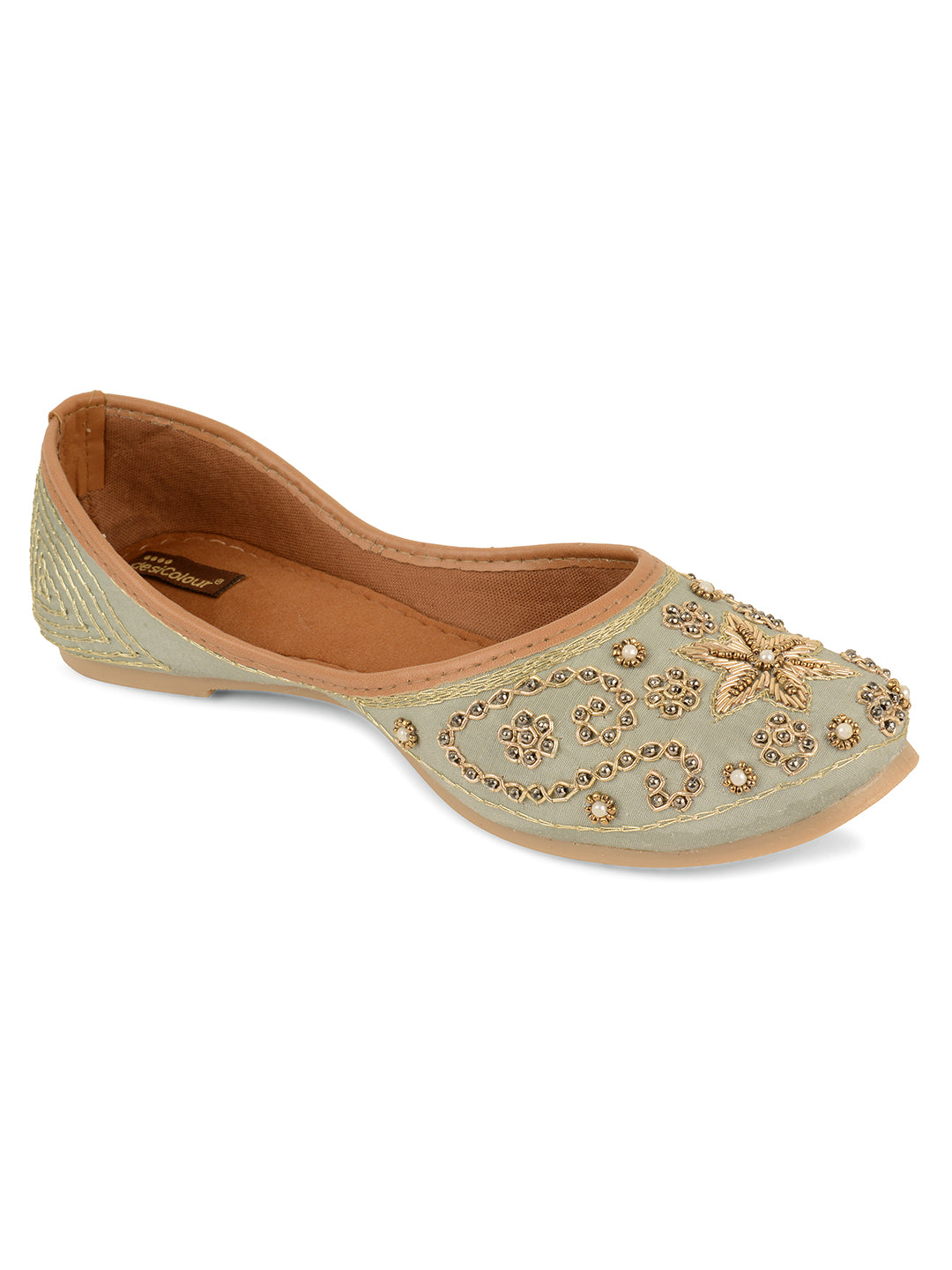 Desi Colour Women Indian Ethnic Footwear-Grey Dabka | Grocsy