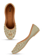 Desi Colour Women Indian Ethnic Footwear-Grey Dabka | Grocsy