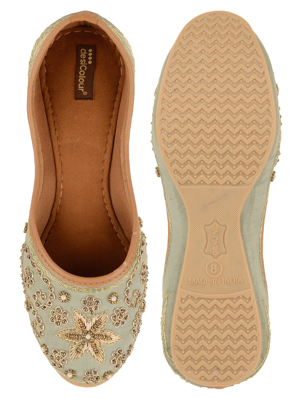 Desi Colour Women Indian Ethnic Footwear-Grey Dabka | Grocsy
