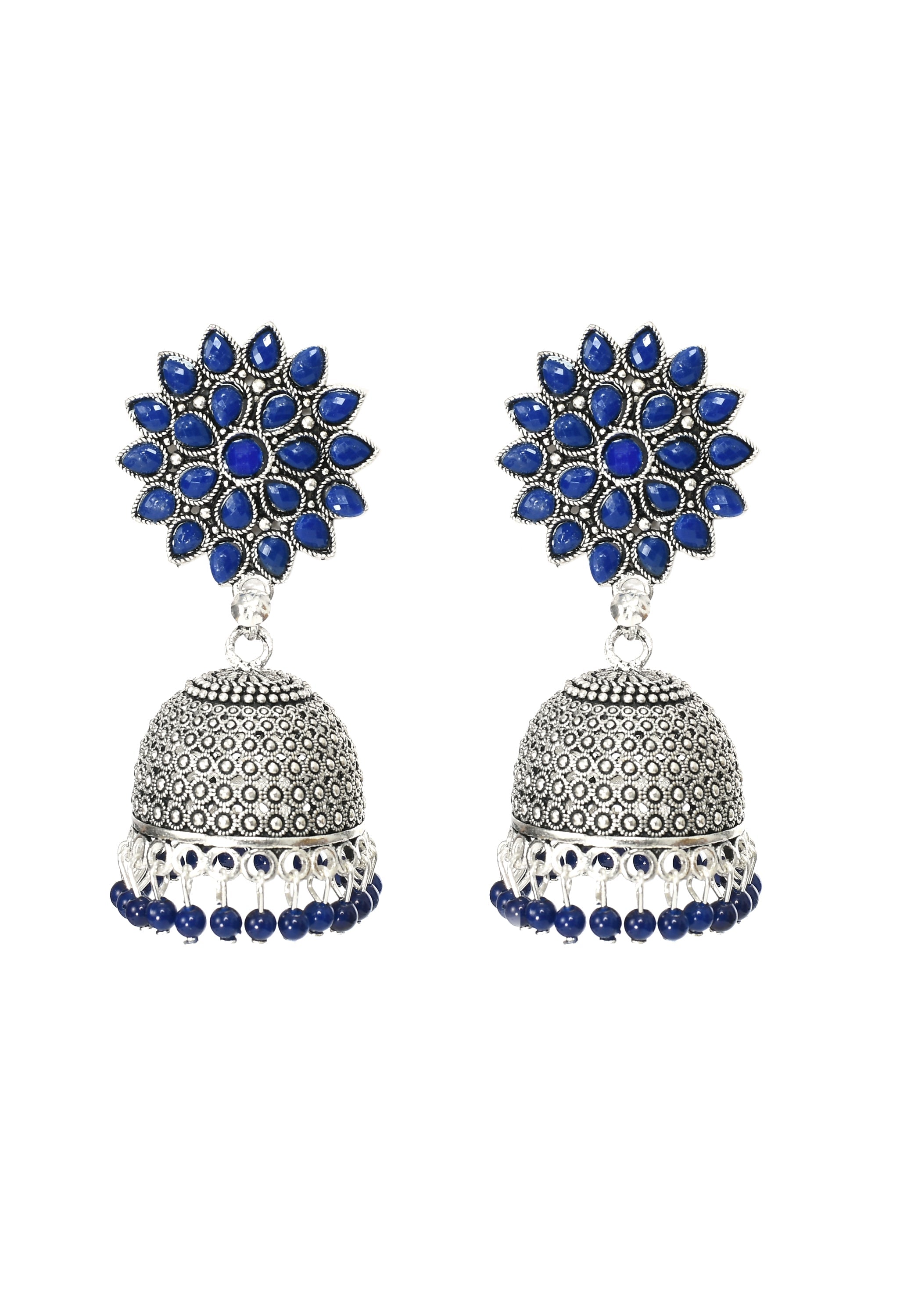 Mominos Fashion Joharkamal Kundan work Jhumka with Blue Beads
