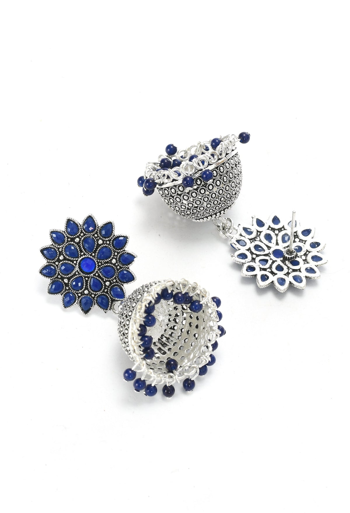 Mominos Fashion Joharkamal Kundan work Jhumka with Blue Beads