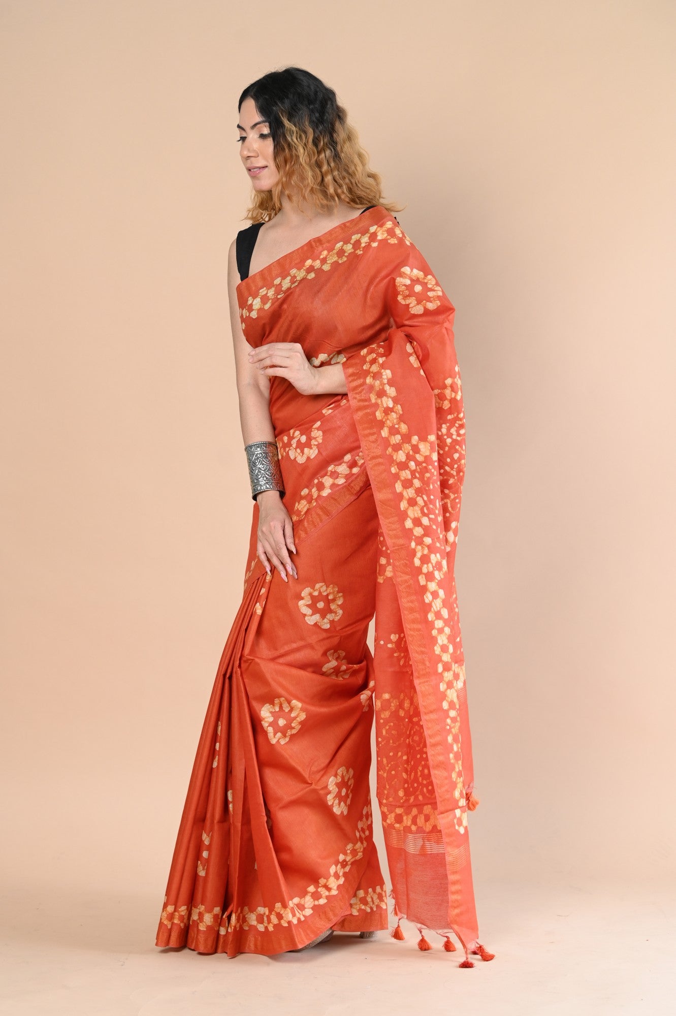 Very Much Indian Authentic Handloom Pure Cotton Saree with Hand Batik Work | Grocsy