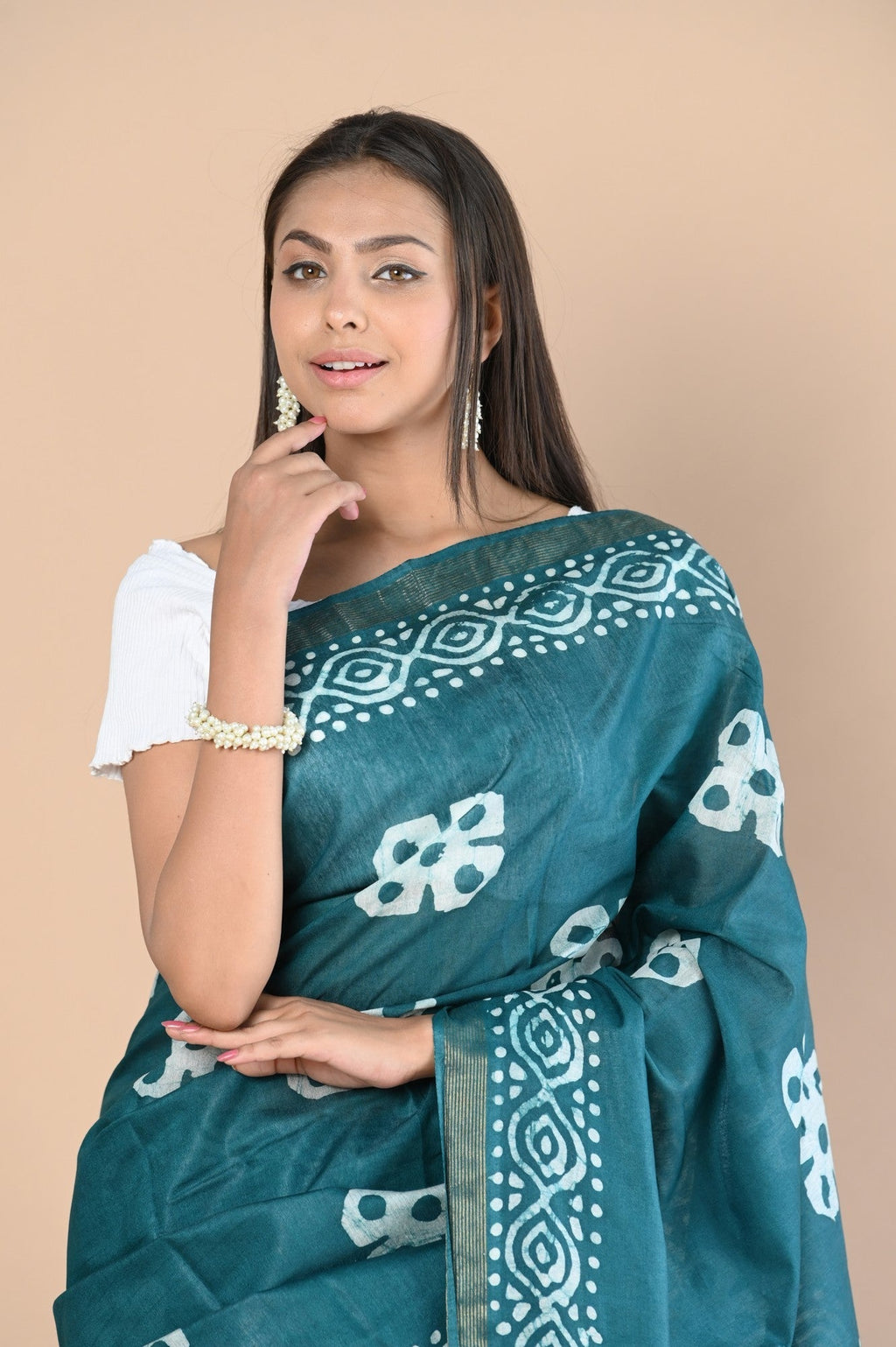 Very Much Indian Authentic Handloom Pure Cotton Saree with Hand Batik Work | Grocsy