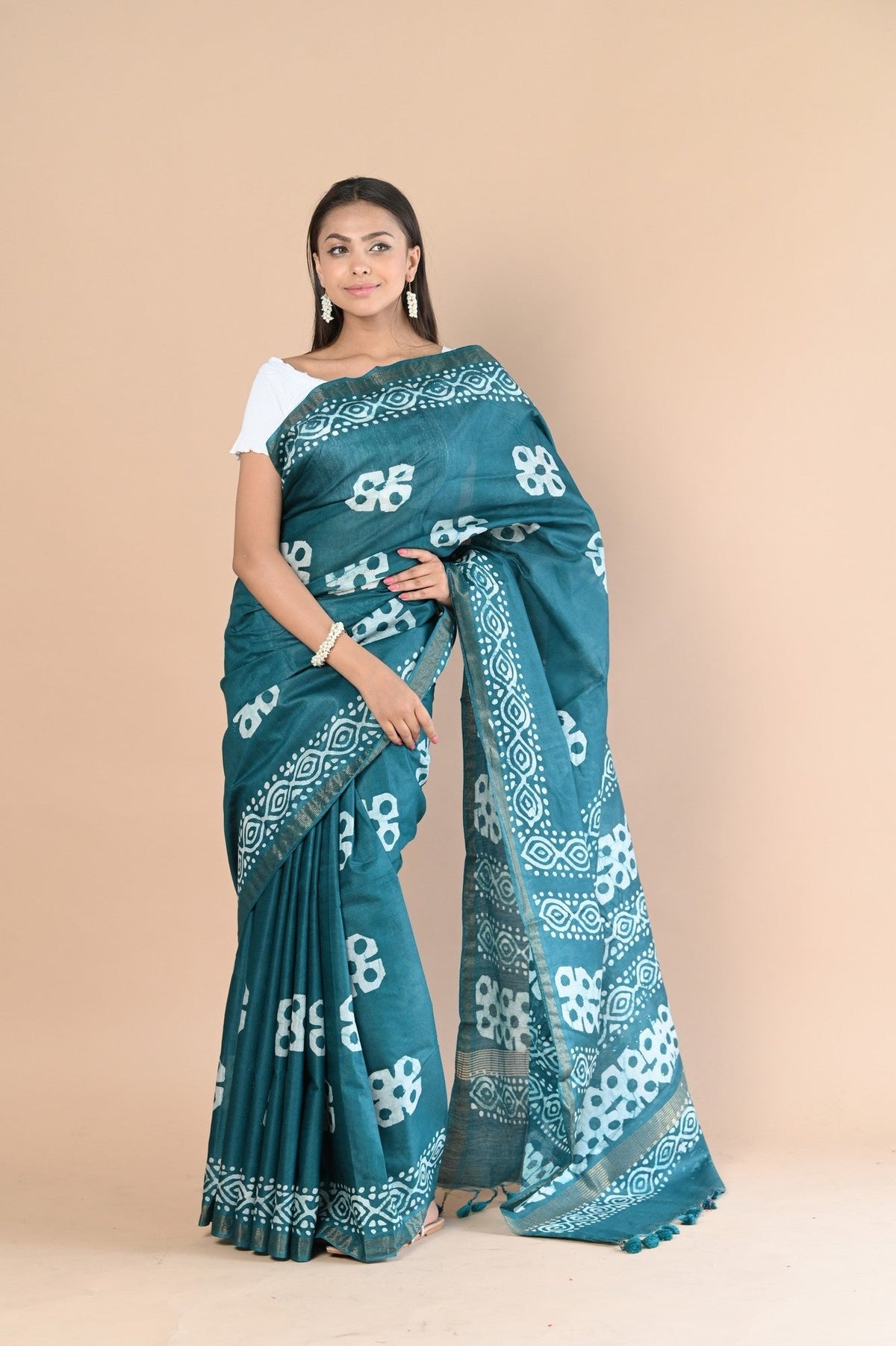 Very Much Indian Authentic Handloom Pure Cotton Saree with Hand Batik Work | Grocsy