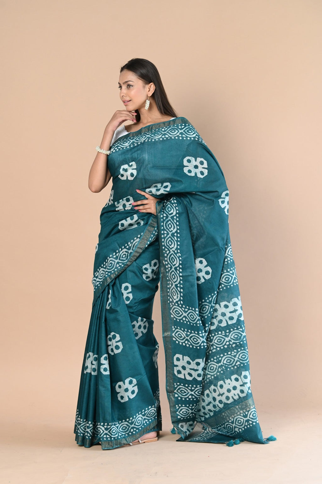 Very Much Indian Authentic Handloom Pure Cotton Saree with Hand Batik Work | Grocsy