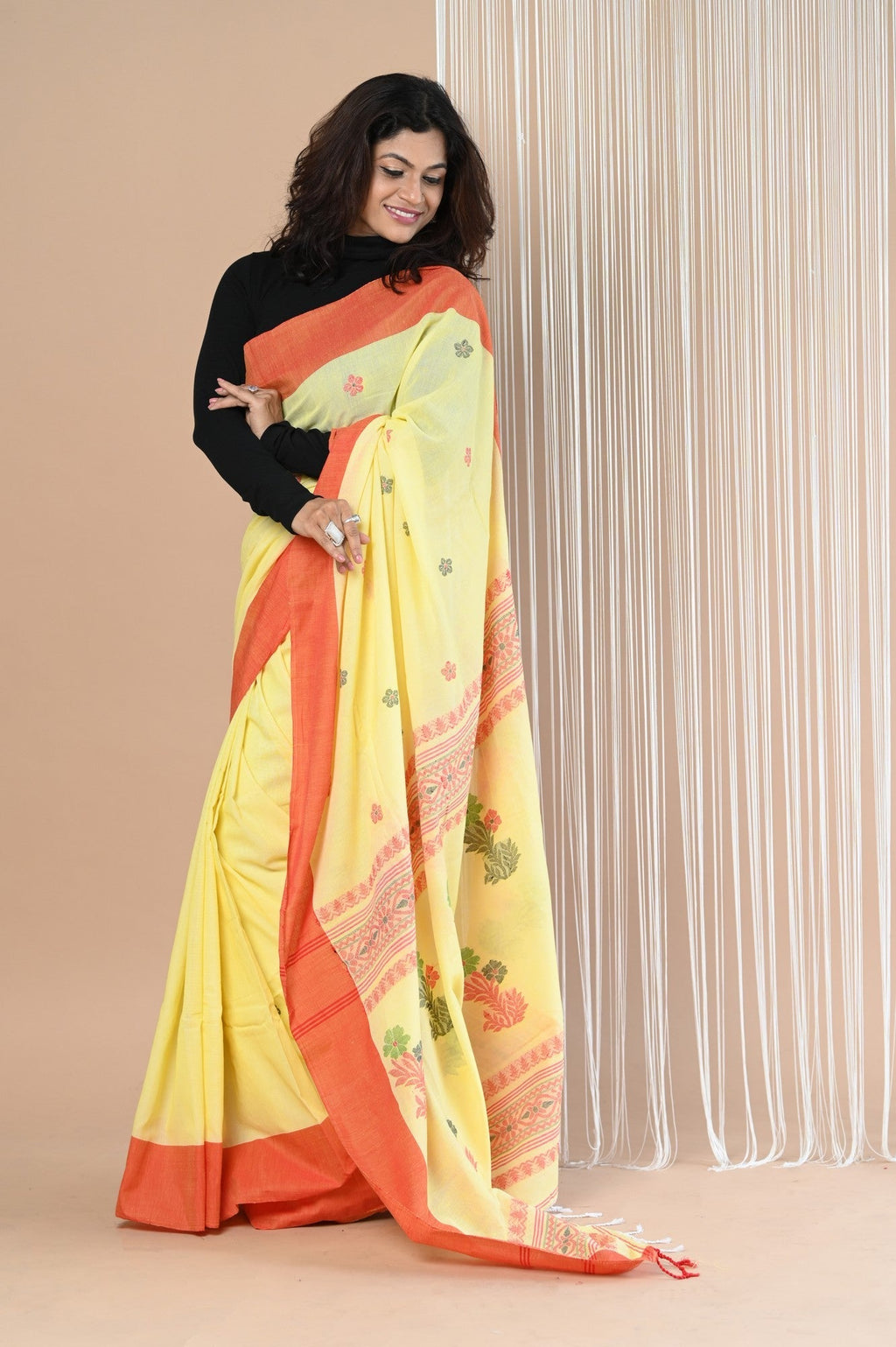 Very Much Indian Handloom Pure Cotton Saree With Handwoven Buttis | Grocsy