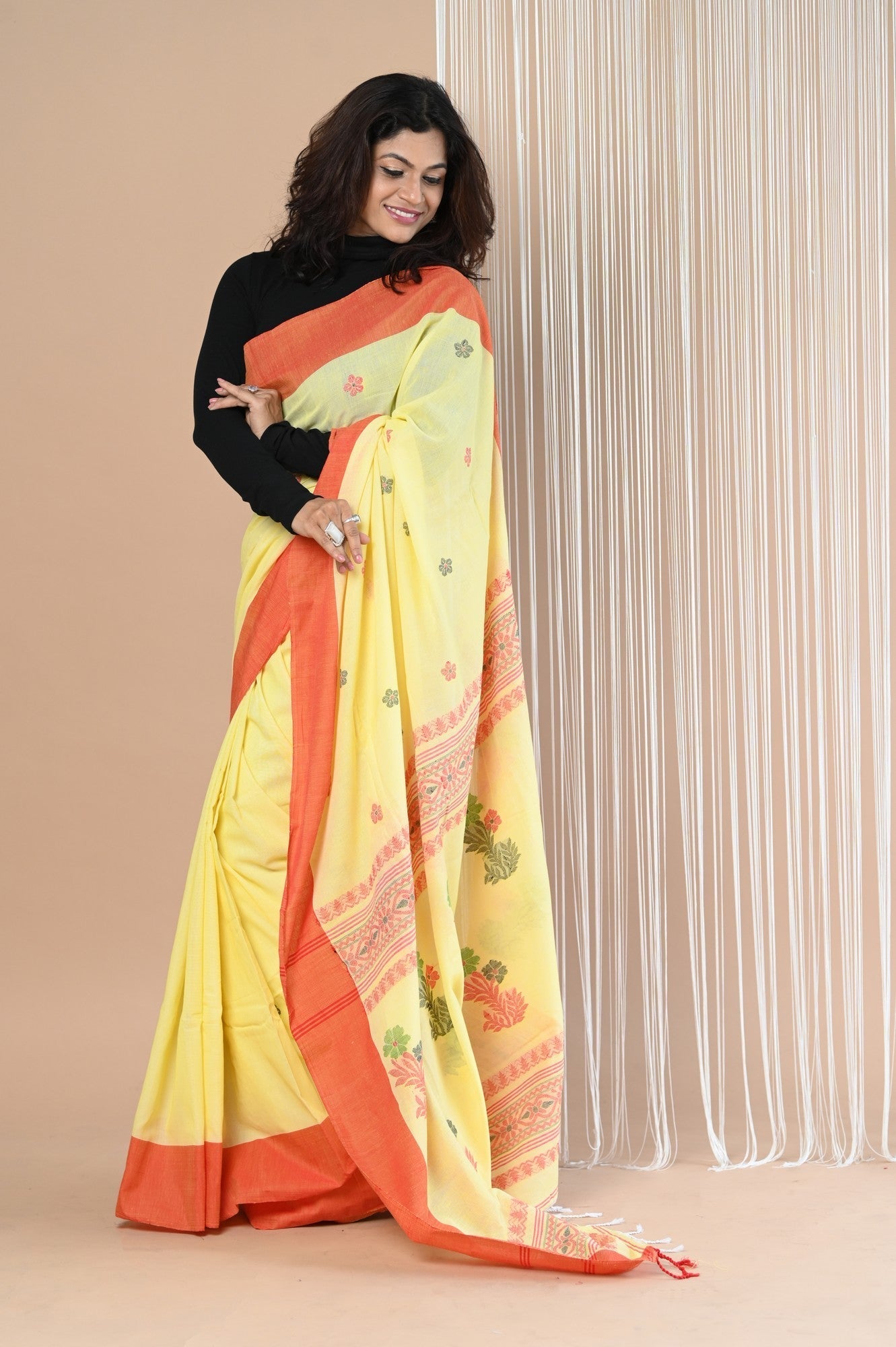 Very Much Indian Handloom Pure Cotton Saree With Handwoven Buttis | Grocsy