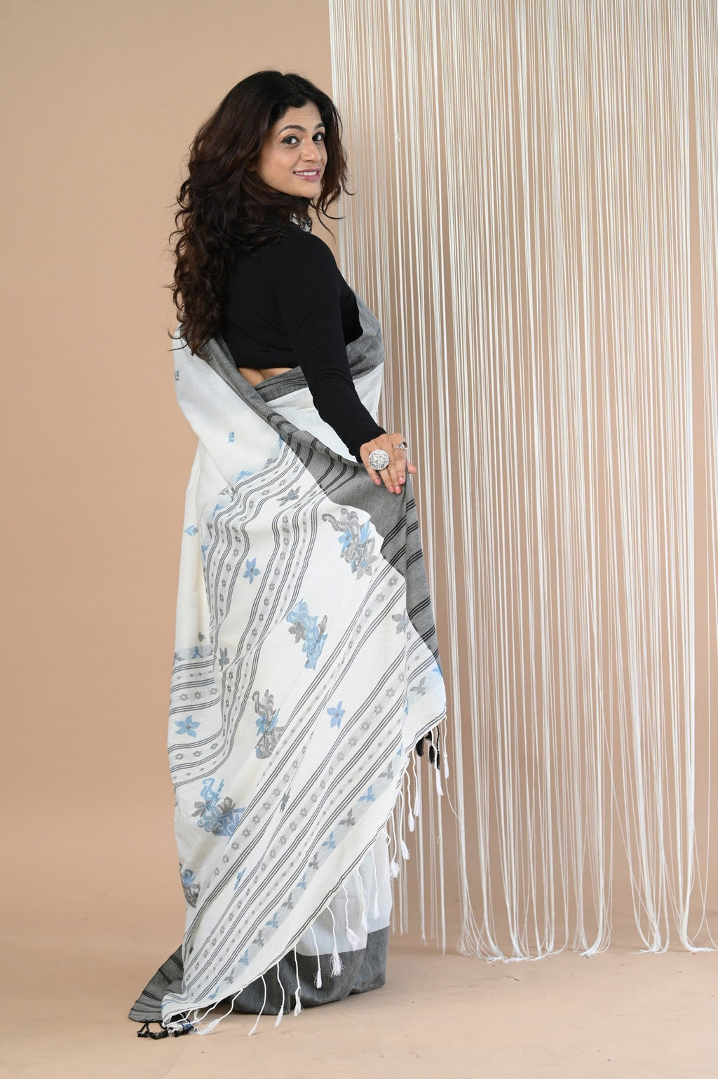 Very Much Indian Handloom Pure Cotton Saree With Handwoven Buttis | Grocsy