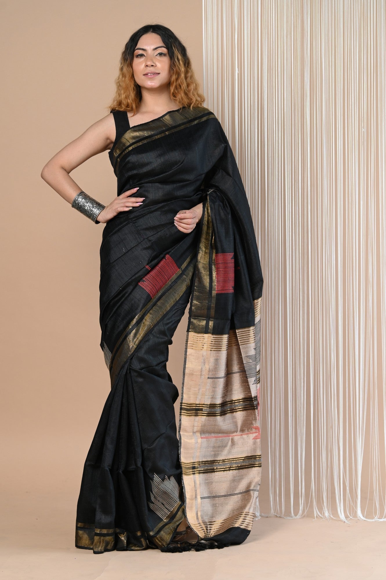 Very Much Indian Exclusive Handloom Pure Tussar Silk Saree By Khadigram Certified Weavers | Grocsy