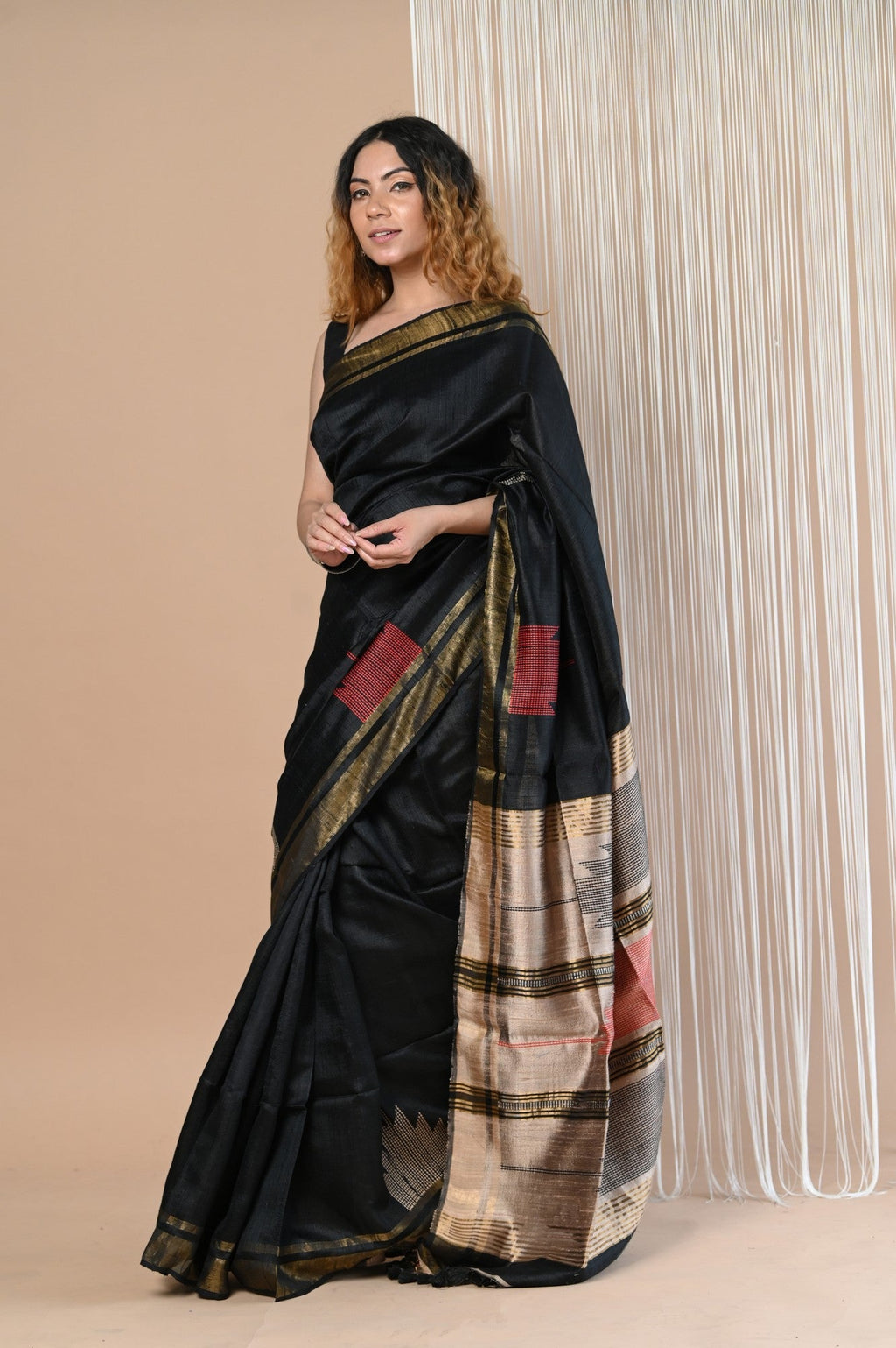 Very Much Indian Exclusive Handloom Pure Tussar Silk Saree By Khadigram Certified Weavers | Grocsy