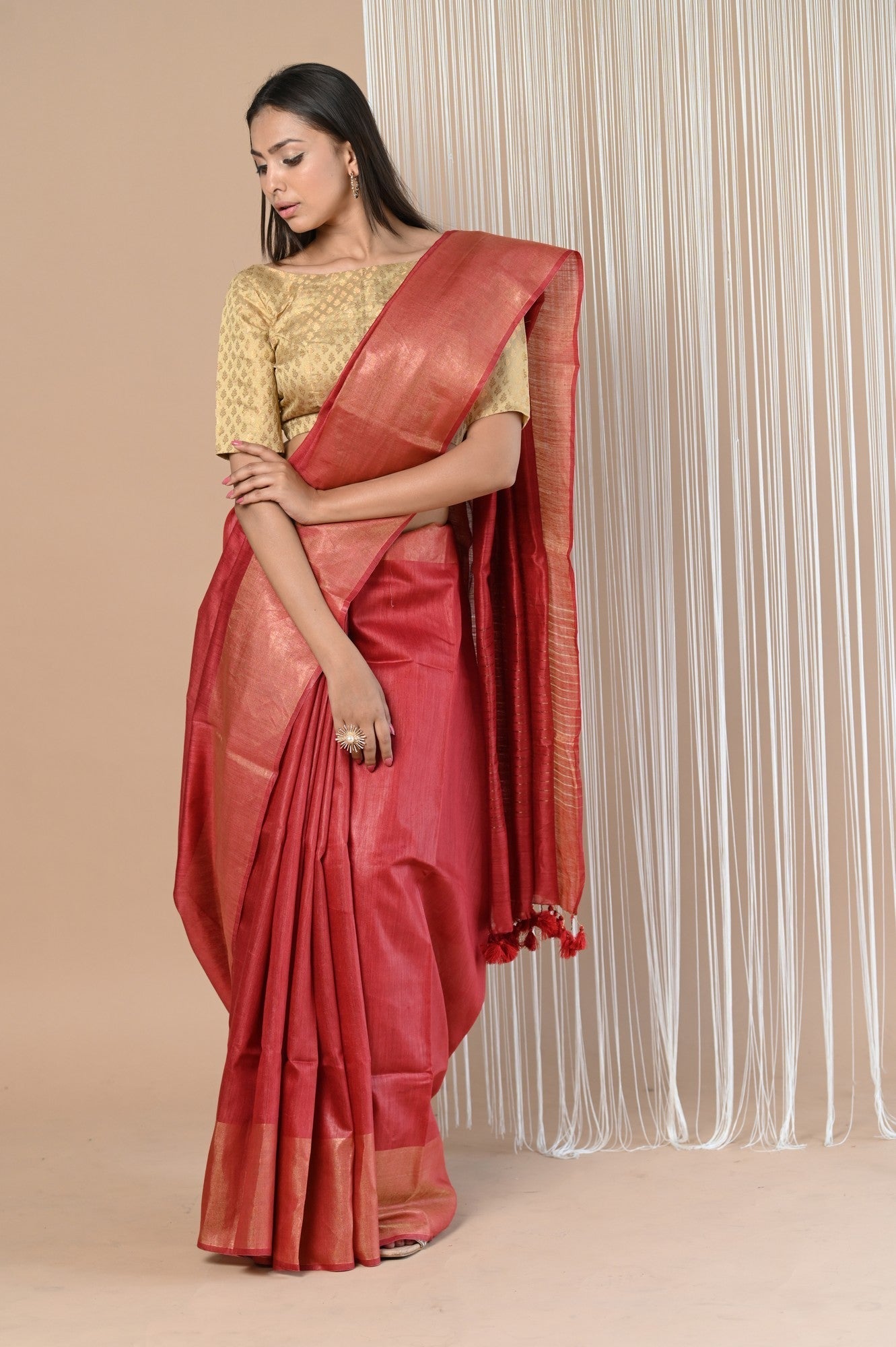 Very Much Indian Exclusive Pure Moonga Tussar Silk Saree With Beautiful Border | Grocsy
