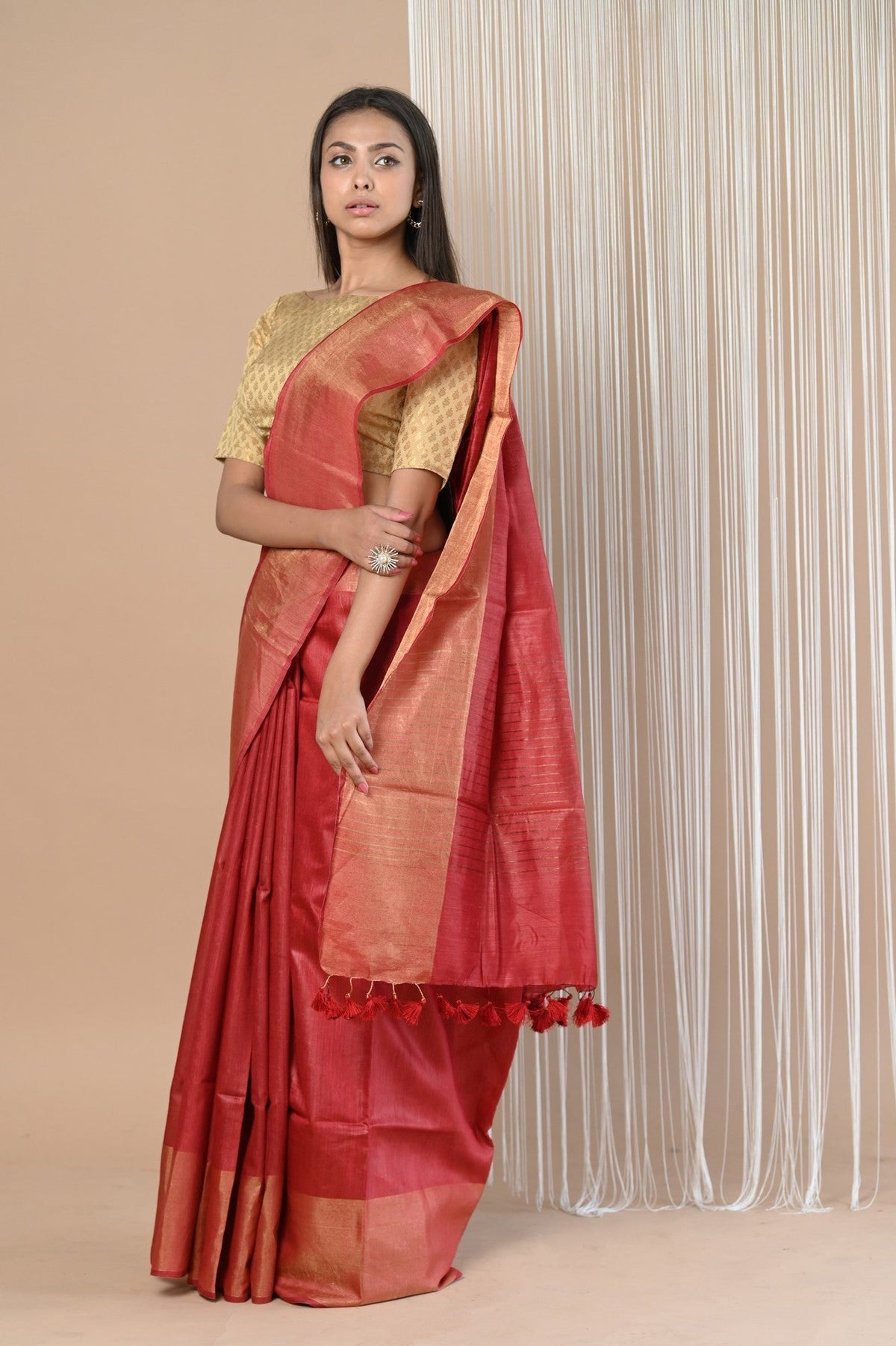 Very Much Indian Exclusive Pure Moonga Tussar Silk Saree With Beautiful Border | Grocsy