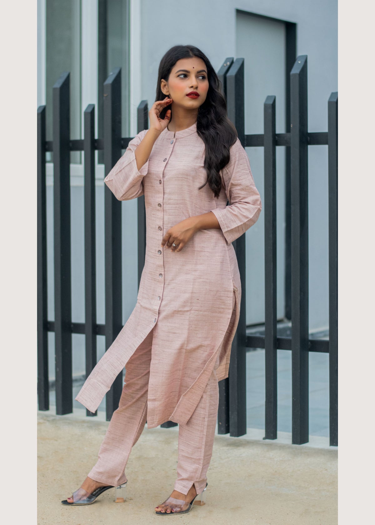 Jompers Women Pink Woven Design Kurta with Trousers | Grocsy