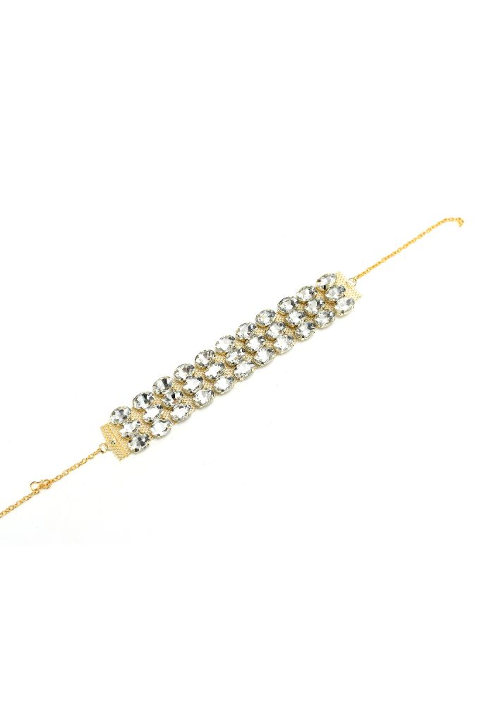Mominos Fashion Johar Kamal Gold-Polished Finish Stone Choker For Women (White) | Grocsy