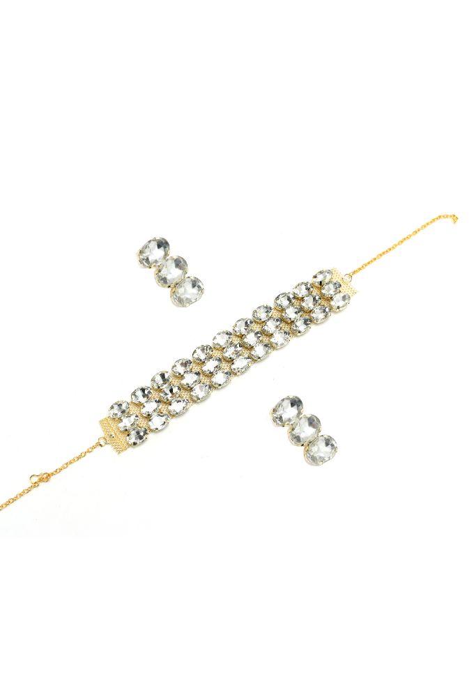 Mominos Fashion Johar Kamal Gold-Polished Finish Stone Choker For Women (White) | Grocsy