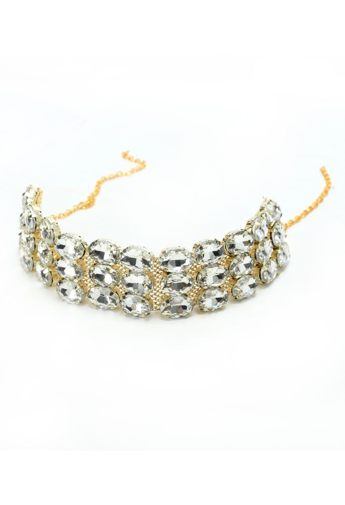 Mominos Fashion Johar Kamal Gold-Polished Finish Stone Choker For Women (White) | Grocsy