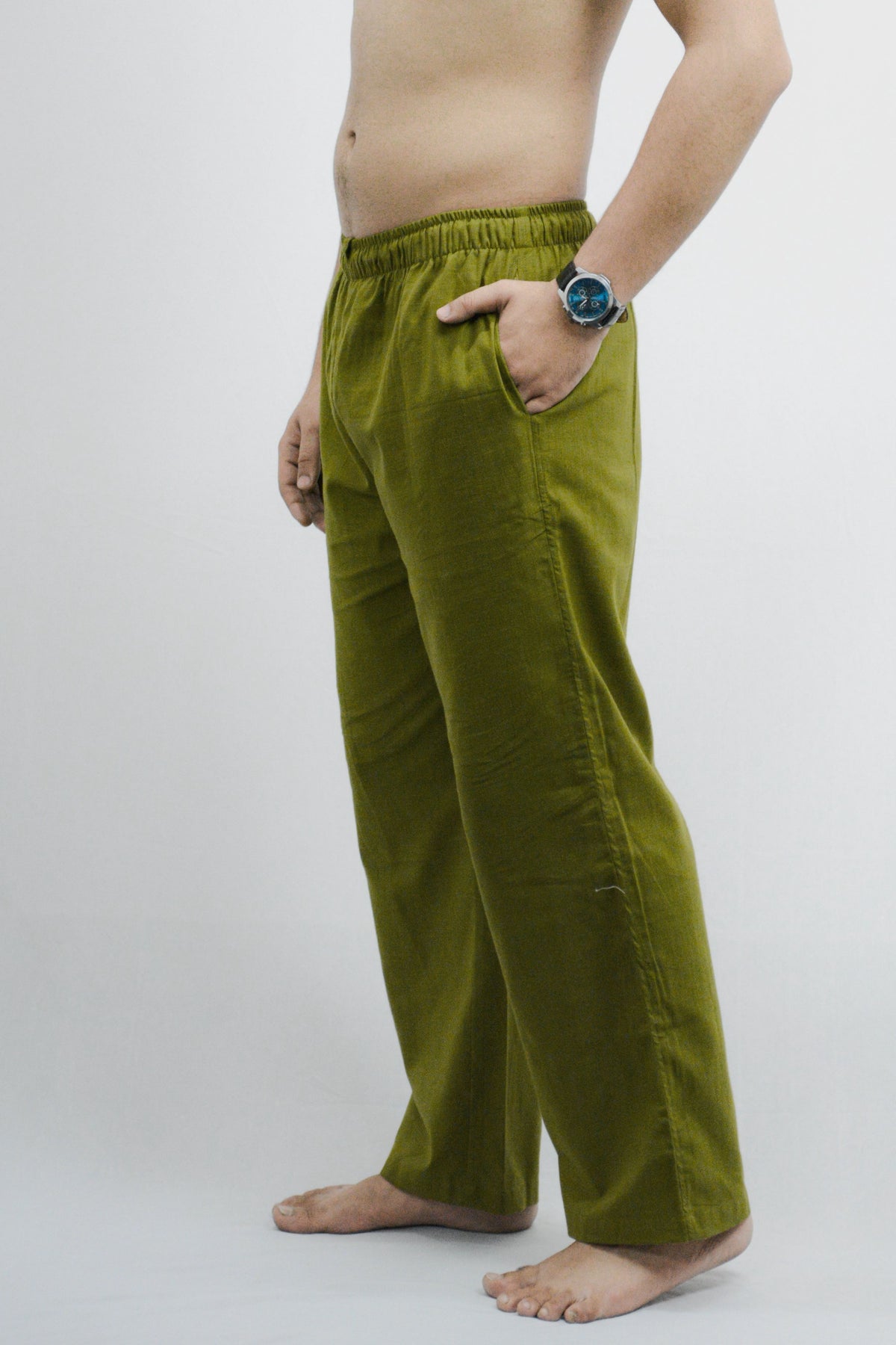 Fabmade Peach & Olive Combo Linen Pajama | Grocsy