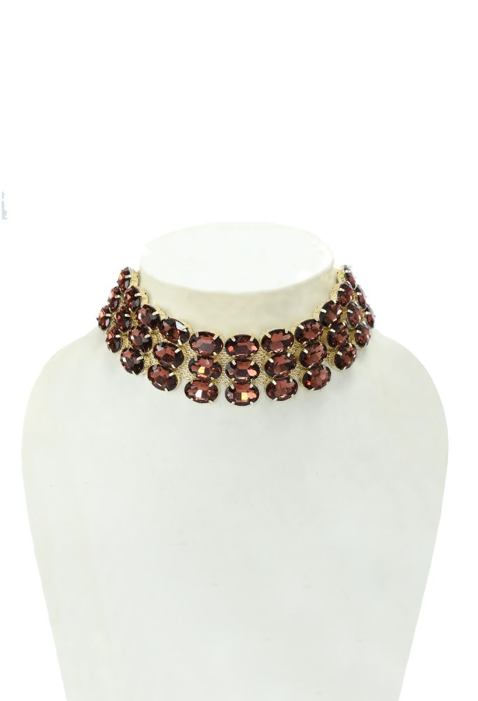 Mominos Fashion Johar Kamal Gold-Polished Finish Stone Choker For Women (Brown) | Grocsy