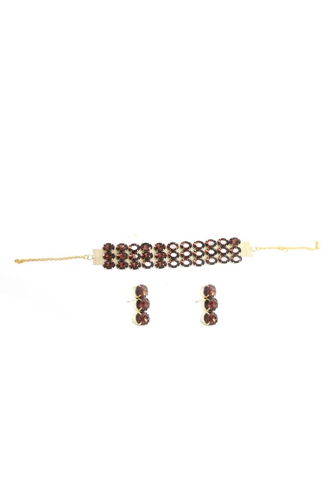 Mominos Fashion Johar Kamal Gold-Polished Finish Stone Choker For Women (Brown) | Grocsy