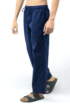 Fabmade Navy Blue & Beige Combo Men Linen Pajama | Grocsy