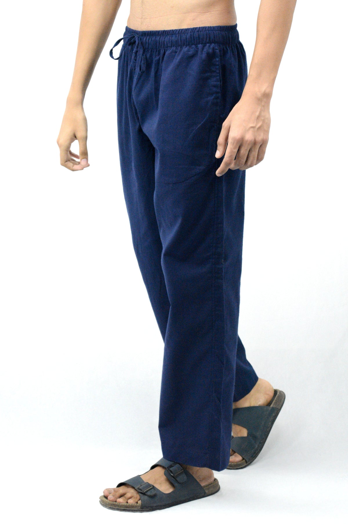 Fabmade Navy Blue & Beige Combo Men Linen Pajama | Grocsy
