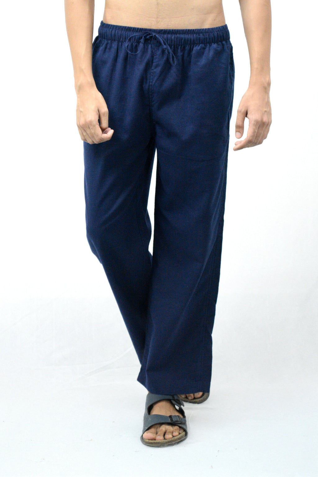 Fabmade Navy Blue & Beige Combo Men Linen Pajama | Grocsy