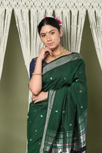 Very Much Indian EXCLUSIVE! Silver Zari Handloom High Quality Pure Cotton Paithani Radha Krishna Pallu | Grocsy