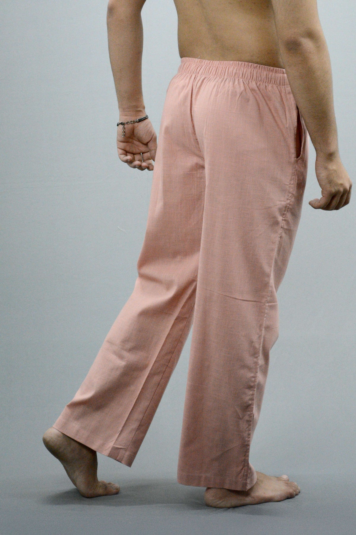 Fabmade Peach & Black Combo Linen Pajama | Grocsy
