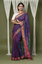 Very Much Indian EXCLUSIVE! Handloom Pure Cotton Paithani With Lotus Pallu - Dark Violet | Grocsy
