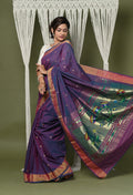 Very Much Indian EXCLUSIVE! Handloom Pure Cotton Paithani With Lotus Pallu - Dark Violet | Grocsy