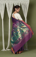 Very Much Indian EXCLUSIVE! Handloom Pure Cotton Paithani With Lotus Pallu - Dark Violet | Grocsy