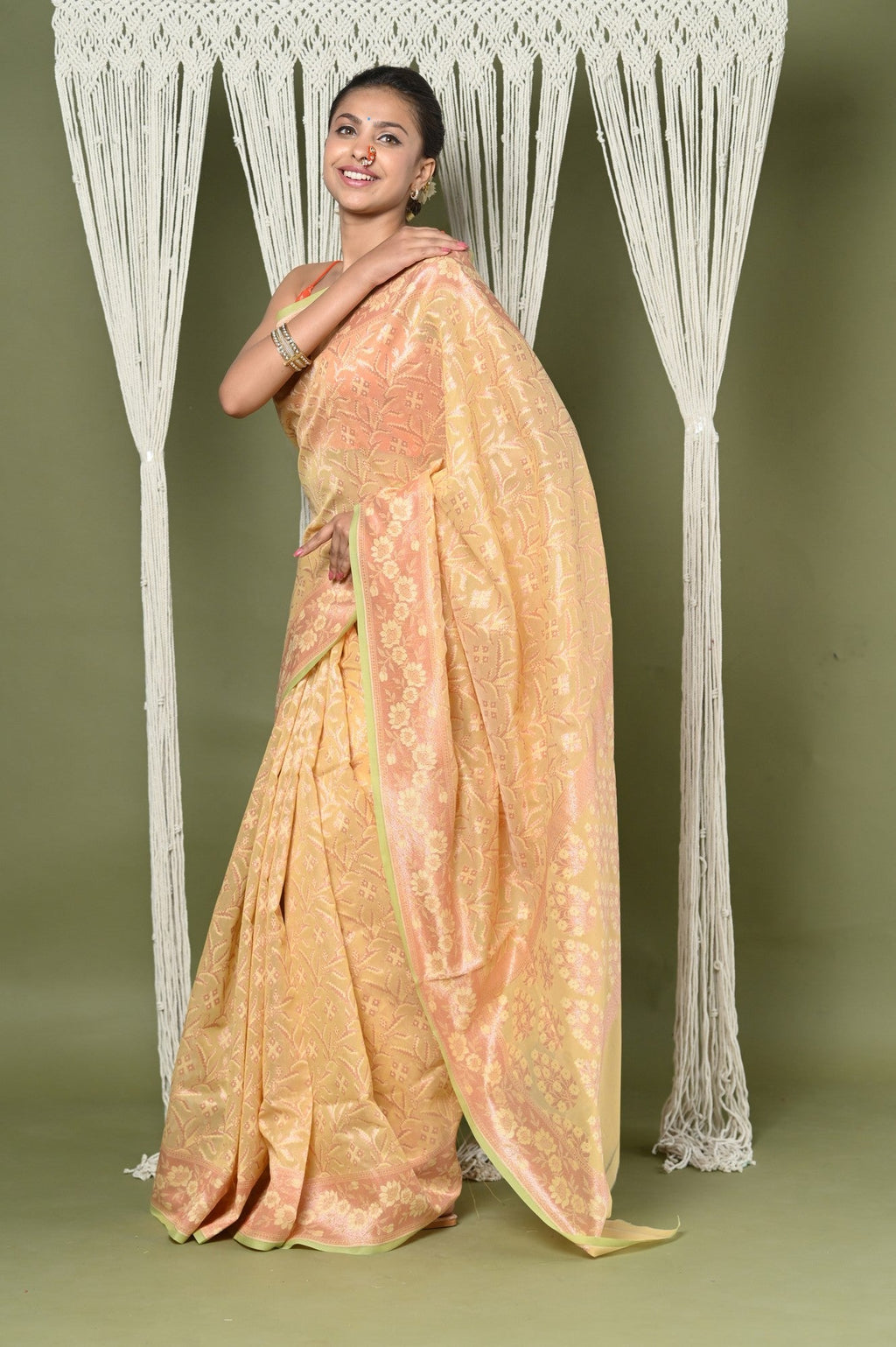 Very Much Indian Exclusive High Quality Handloom Banarasi Cotton Saree with Beautiful Abstract Print. | Grocsy