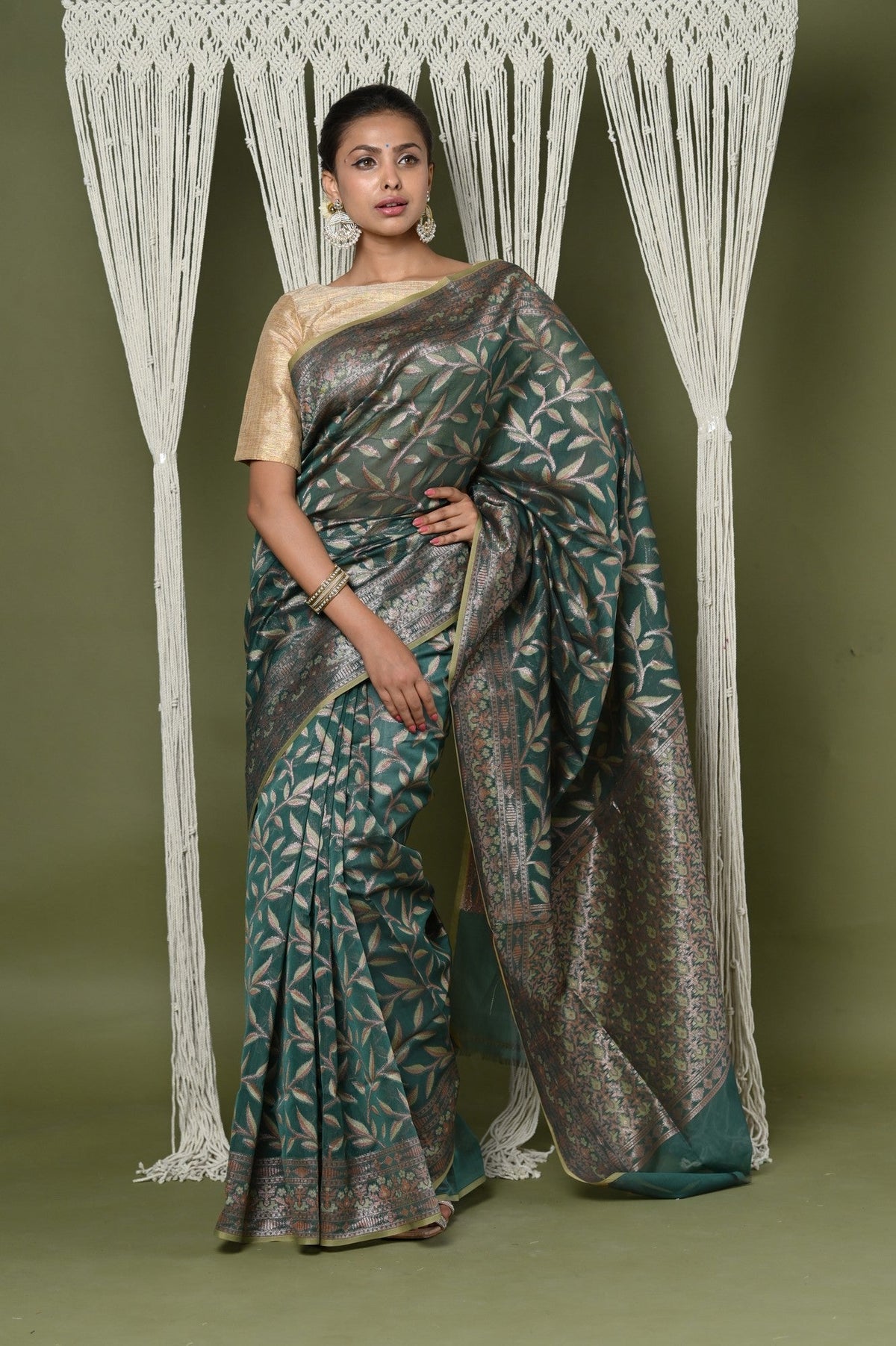 Very Much Indian Exclusive High Quality Handloom Banarasi Cotton Saree with Beautiful Abstract Print. | Grocsy