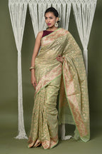 Very Much Indian Exclusive High Quality Handloom Banarasi Cotton Saree with Beautiful Abstract Print. | Grocsy