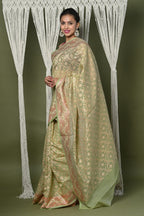 Very Much Indian Exclusive High Quality Handloom Banarasi Cotton Saree with Beautiful Abstract Print. | Grocsy