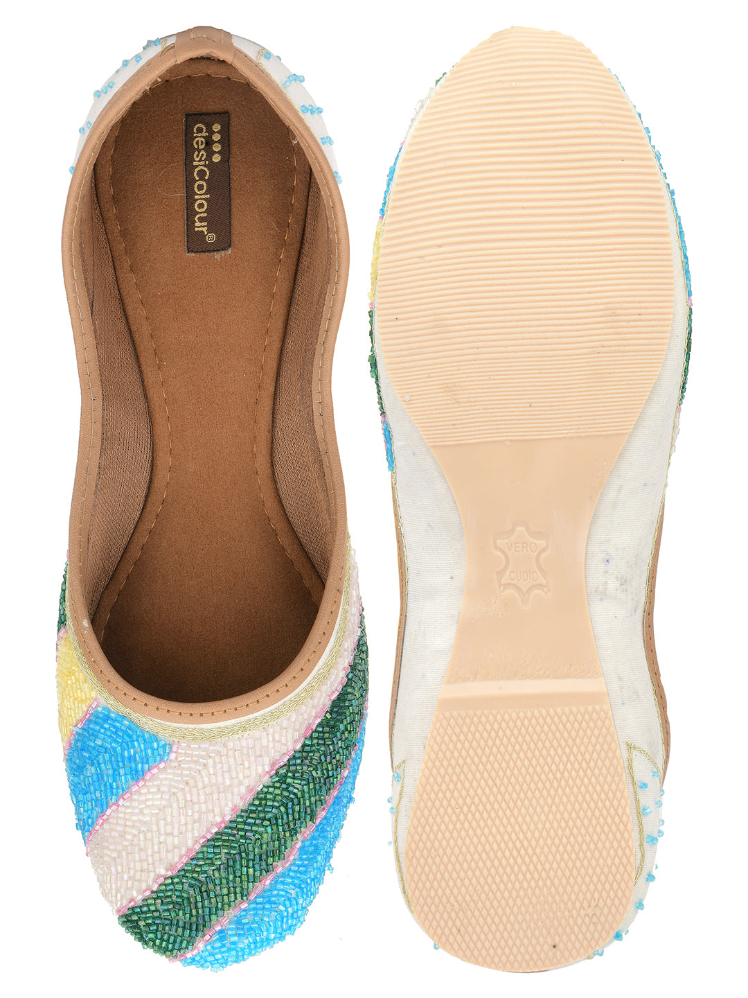 Desi Colour Women Indian Ethnic Footwear-White Multi Sleek Pearl | Grocsy