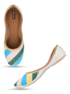 Desi Colour Women Indian Ethnic Footwear-White Multi Sleek Pearl | Grocsy