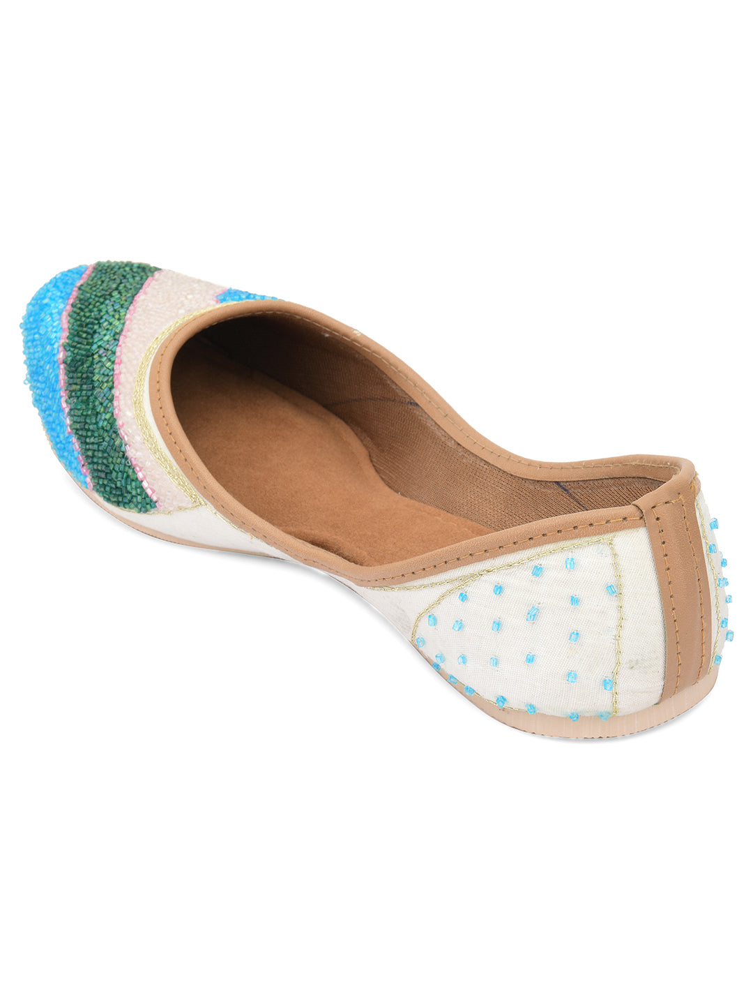 Desi Colour Women Indian Ethnic Footwear-White Multi Sleek Pearl | Grocsy