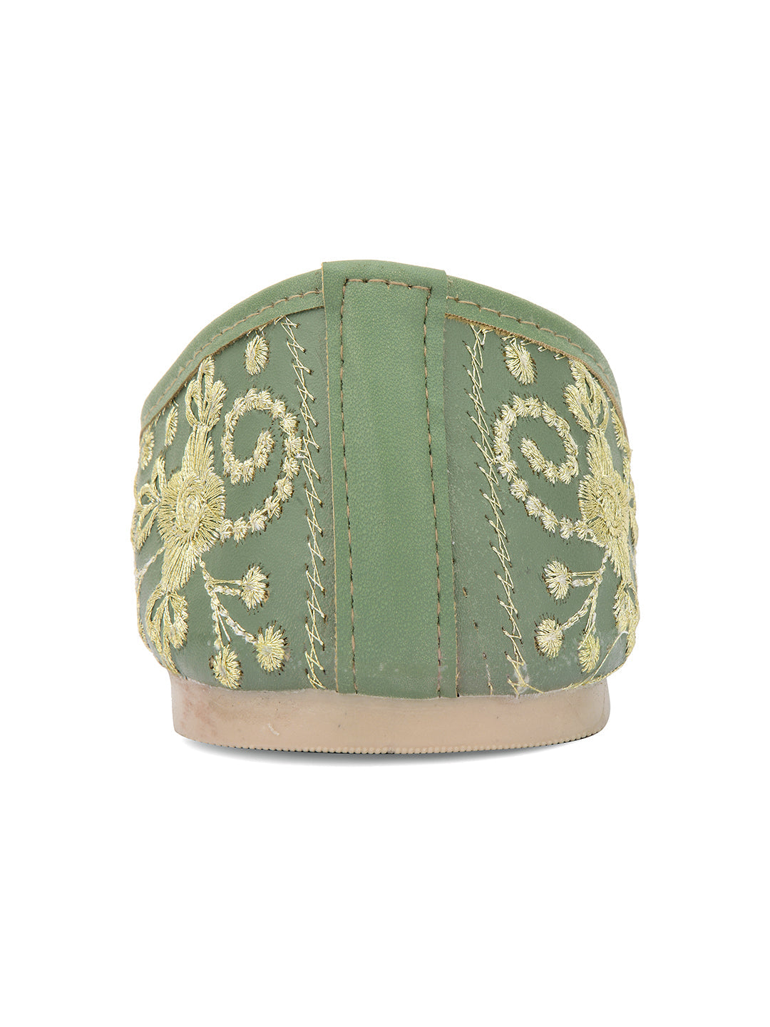 Desi Colour Women Indian Ethnic Footwear-Cushioned Green Embroidered | Grocsy