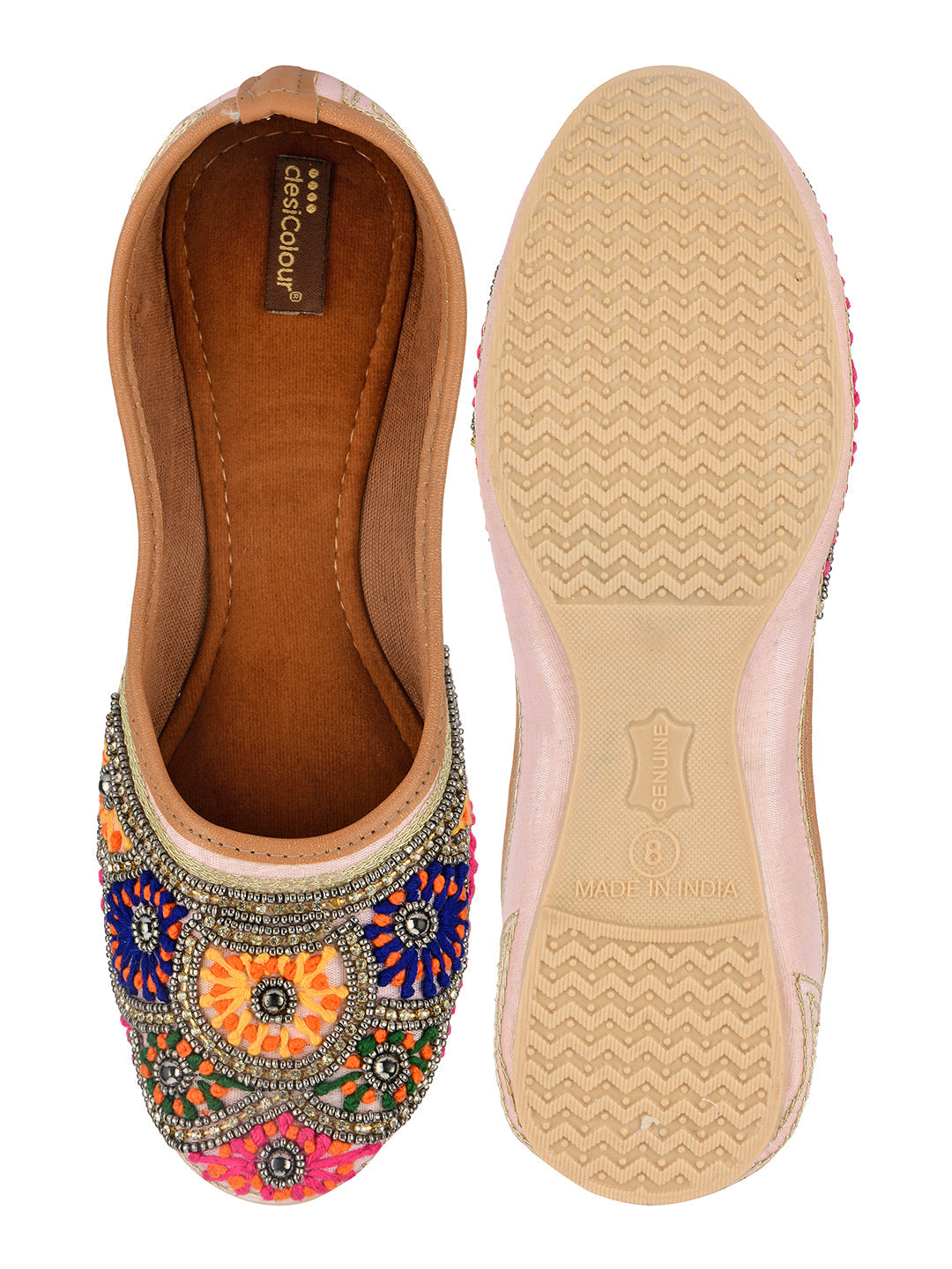 Desi Colour Women Indian Ethnic Footwear-Pink Multi Colour | Grocsy