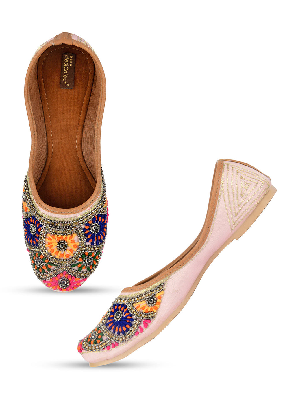 Desi Colour Women Indian Ethnic Footwear-Pink Multi Colour | Grocsy