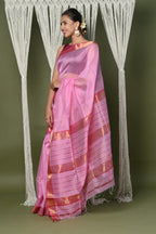 Very Much Indian Handloom Cotton Silk Saree With Sleek Golden Border - rose pink | Grocsy