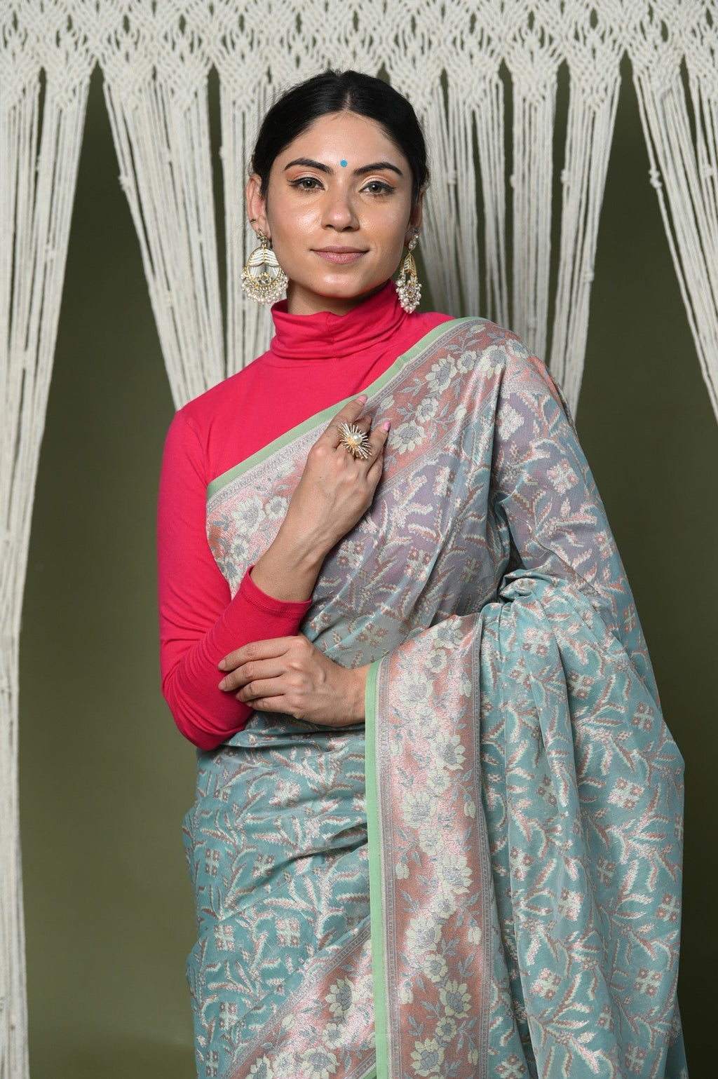 Very Much Indian Exclusive High Quality Handloom Banarasi Cotton Saree with Beautiful Abstract Print. | Grocsy