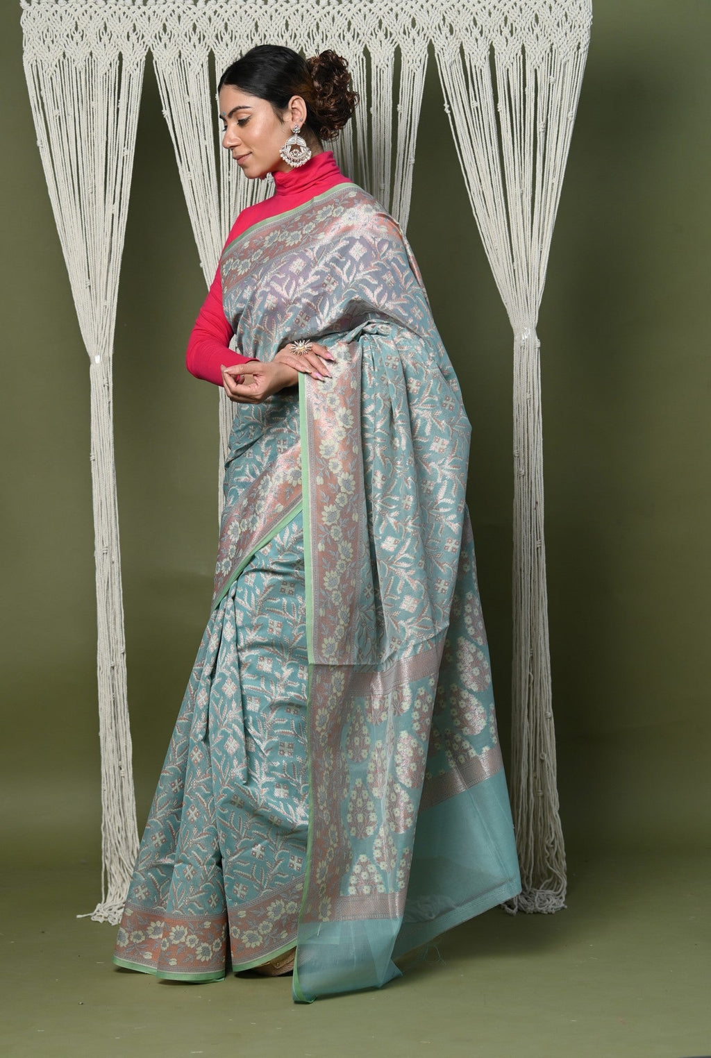 Very Much Indian Exclusive High Quality Handloom Banarasi Cotton Saree with Beautiful Abstract Print. | Grocsy