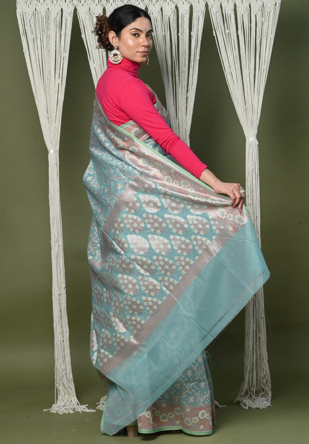 Very Much Indian Exclusive High Quality Handloom Banarasi Cotton Saree with Beautiful Abstract Print. | Grocsy